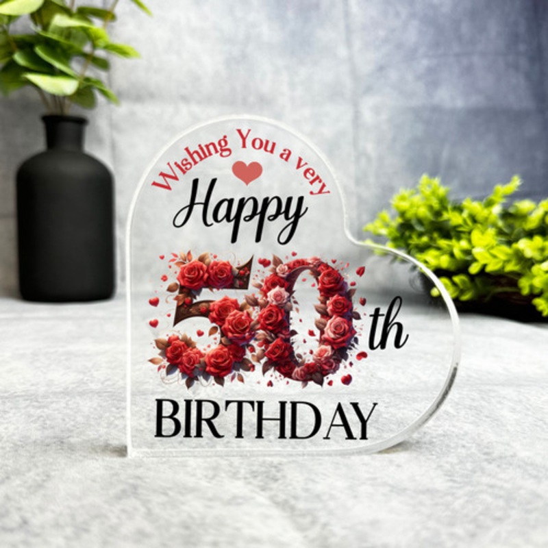 50th Birthday Gift Red Roses Keepsake Side Heart Ornament Plaque – The Card Zoo