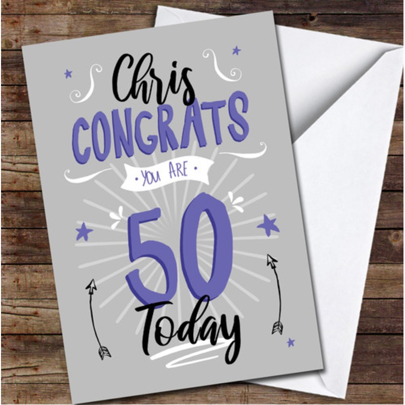 50th Birthday Male Purple Text Personalised Birthday Card – The Card Zoo
