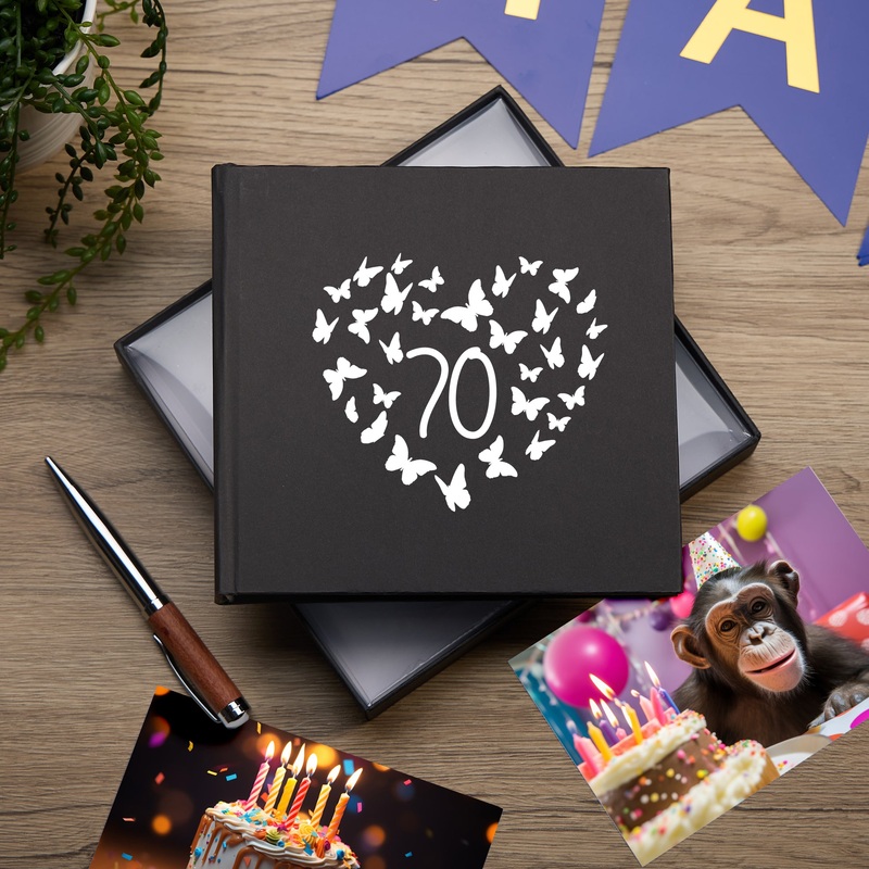 70th Birthday Black Photo Album Gift With Butterflies 50 x 6 x 4 Photos