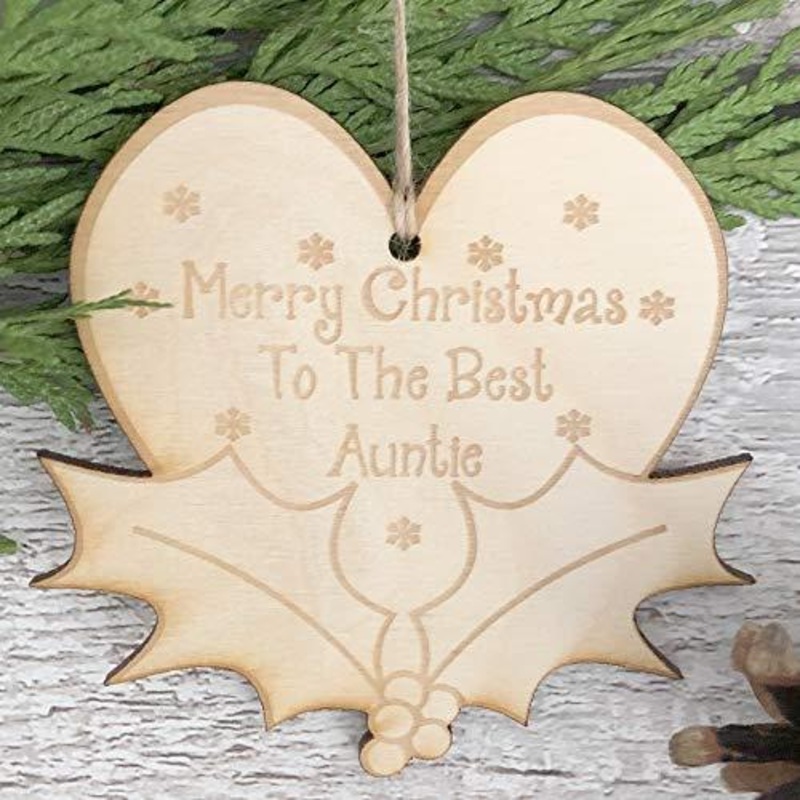 Auntie Christmas Novelty Heart And Holly Wooden Plaque Gift
