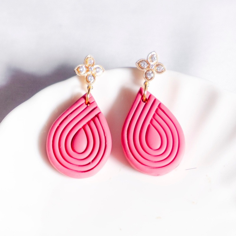 Blossom Ripple Rosy Pink Polymer Clay Earring (Nationwide Delivery)