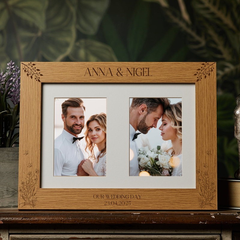 Double Wedding Photo Picture Frame 6×4 Inch Portrait With Wildflowers
