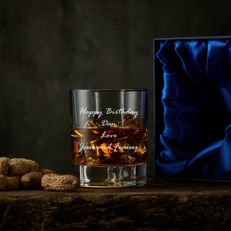 Engraved Personalised Whiskey Glass in Silk Lined Gift Box