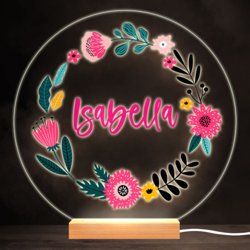 Flower Wreath Colourful Round Personalised Gift Warm White LED Lamp Night Light – The Card Zoo