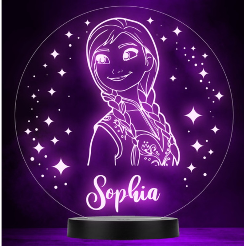 Girls Anna Frozen Round Personalised Gift Colour Change Led Lamp Night Light – The Card Zoo