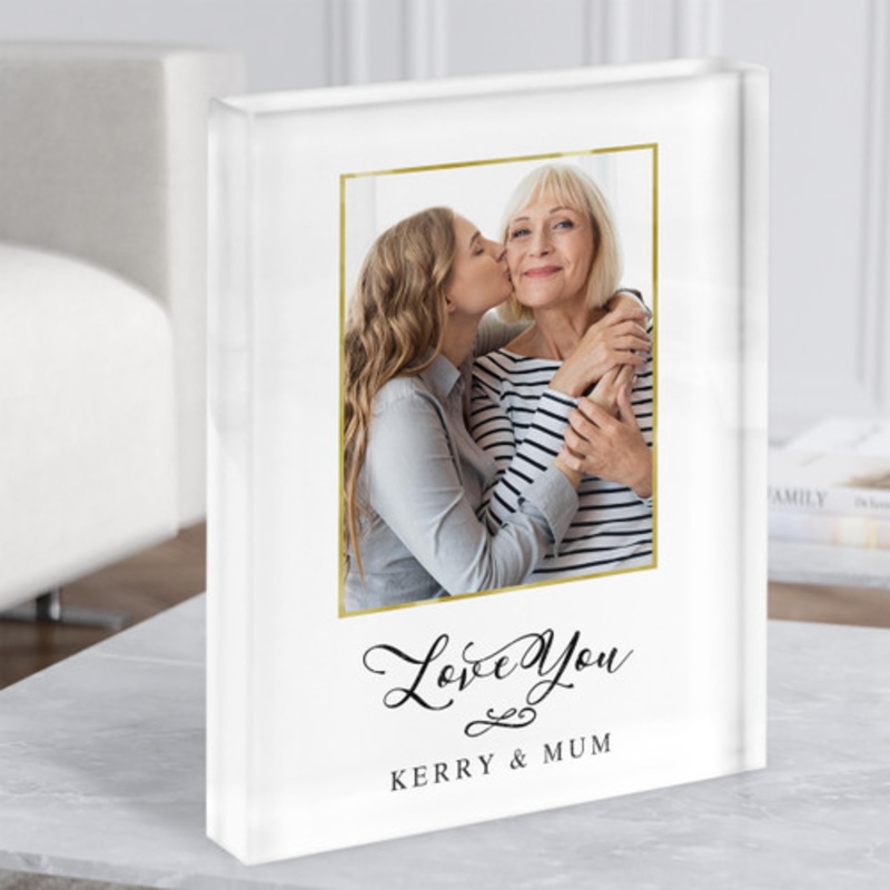Gold Mother’s Day Love You Mum Photo Personalised Acrylic Block – The Card Zoo