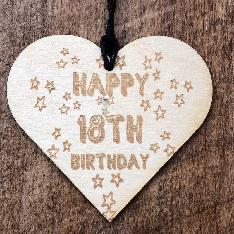 Happy 18th Birthday Stars Hanging Heart Plaque Gift