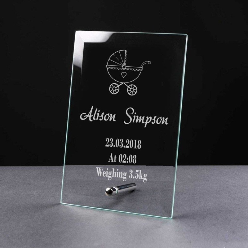 Personalised Baby Gift Glass Plaque Birth Record Keepsake