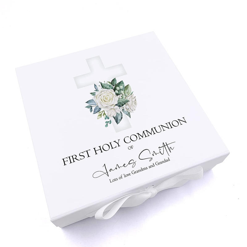 Personalised First Holy Communion Green Cross Keepsake Memory Box Gift