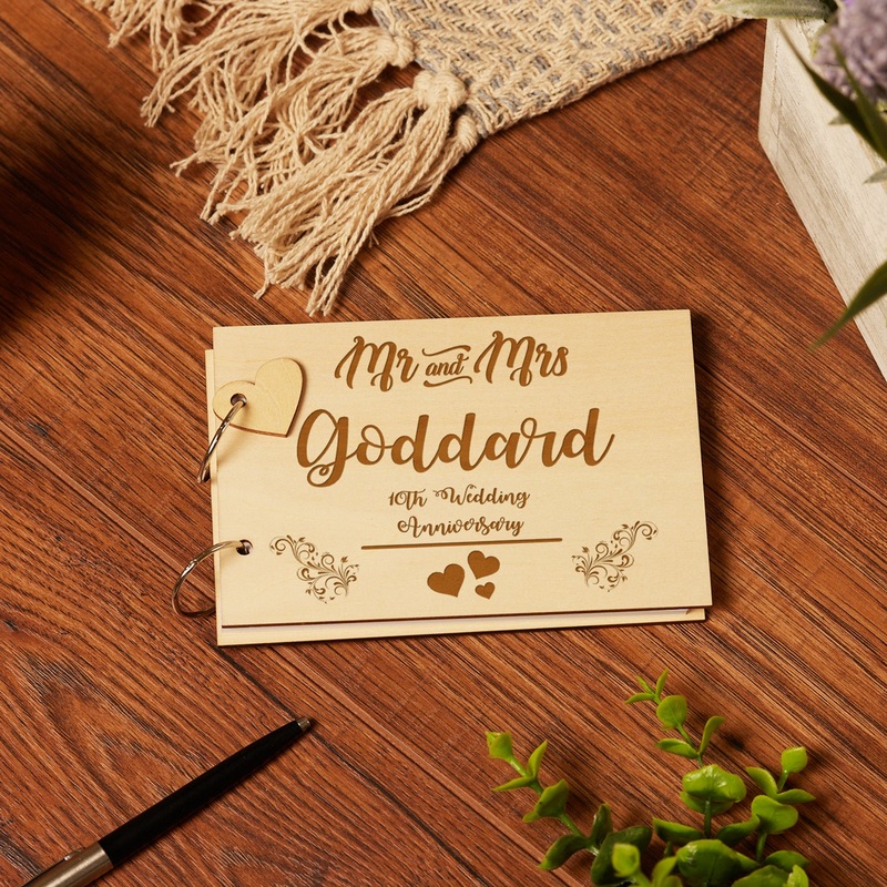 Personalised Wooden Engraved Anniversary Scrap Book Photo Album Guest Book