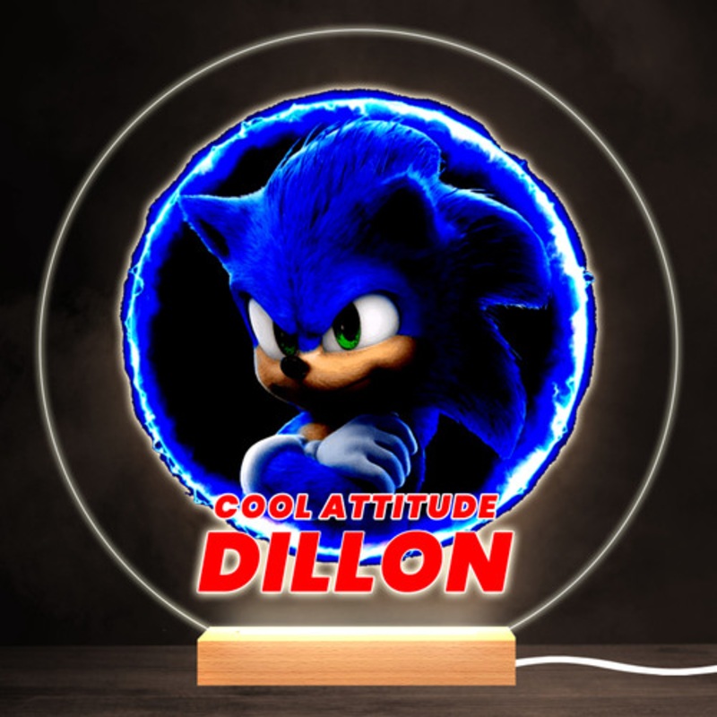 Sonic With Attitude Colourful Round Personalised Gift LED Lamp Night Light – The Card Zoo
