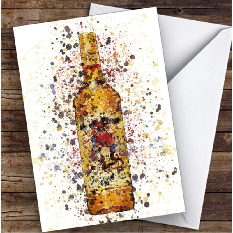 Watercolour Splatter Honey Spice Rum Bottle Personalised Birthday Card – The Card Zoo