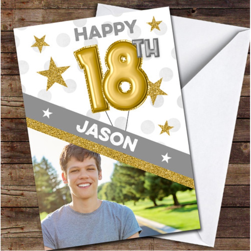 18th Balloons Gold Stars Glitter Photo Any Age Personalised Birthday Card – The Card Zoo