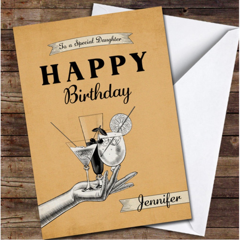 Daughter Birthday Orange Retro Hand Holding Cocktails Personalised Birthday Card – The Card Zoo
