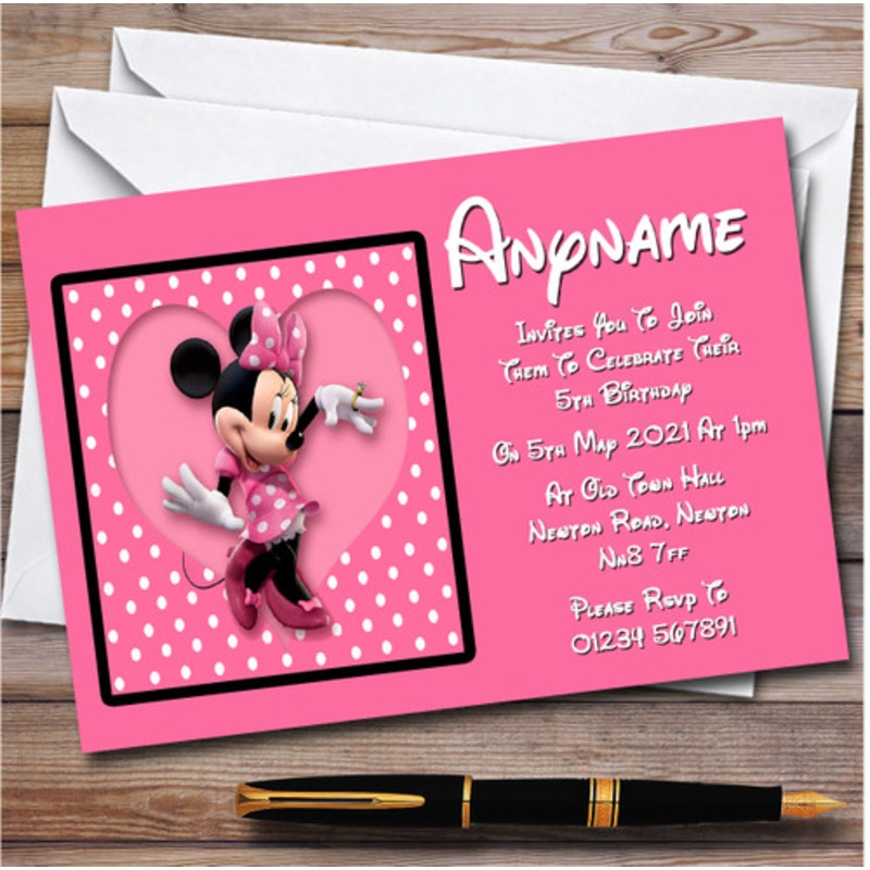 Disney Minnie Mouse Personalised Children’s Kids Birthday Party Invitations – The Card Zoo