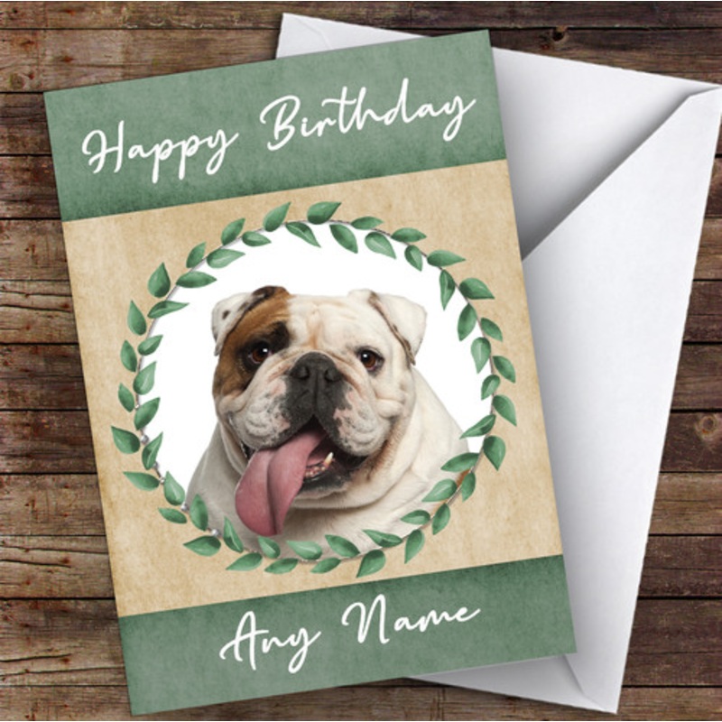 English Bulldog Dog Green Animal Personalised Birthday Card – The Card Zoo