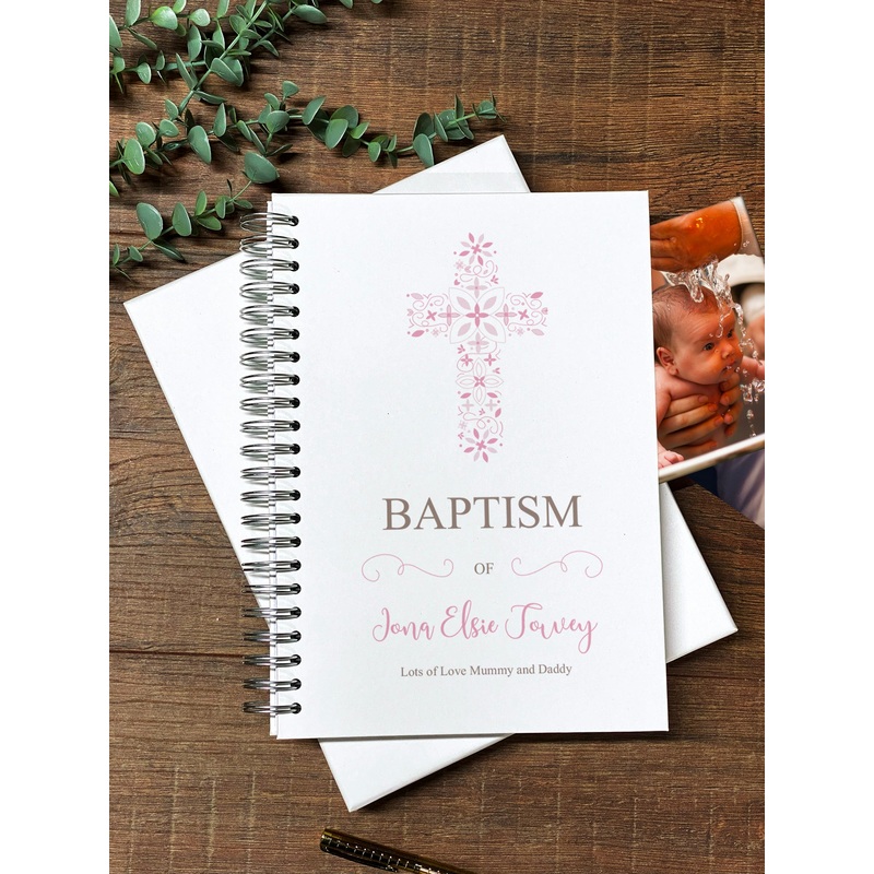 Large Baptism Photo Album Scrapbook Guest Book Boxed With Pink Cross