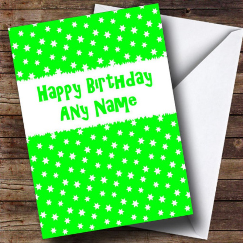 Lime Green and White Stars Personalised Birthday Card – The Card Zoo