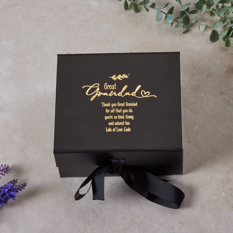 Personalised Great Grandad Black Gift Box With Gold Leaf