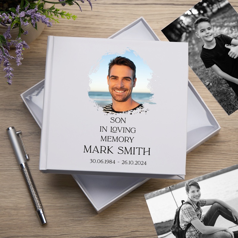 Personalised Son In Loving Memory White Album With Photo For 50 x 6×4 Photos