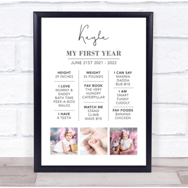 1st Birthday First Year Milestones and Interests 3 Photos Gift Print – The Card Zoo