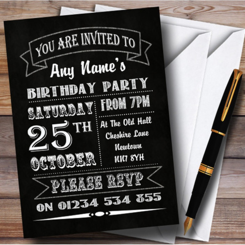 Carnival Banner Vintage Chalkboard Style White Birthday Party Personalised Invitations – The Card Zoo