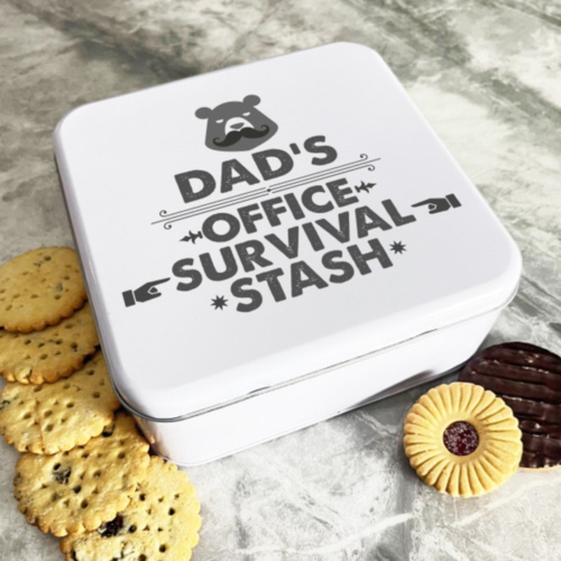 Dad’s Office Survival Stash Personalised Gift Cake Biscuits Sweets Treat Tin – The Card Zoo
