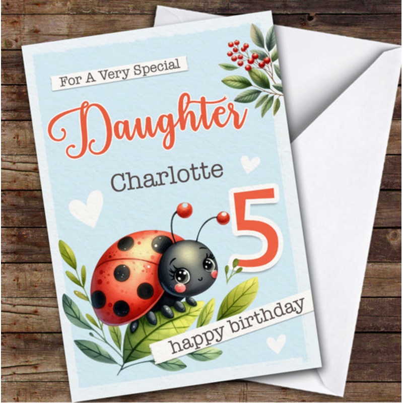 Daughter 5th Ladybug Ladybird Custom Personalised Birthday Card – The Card Zoo