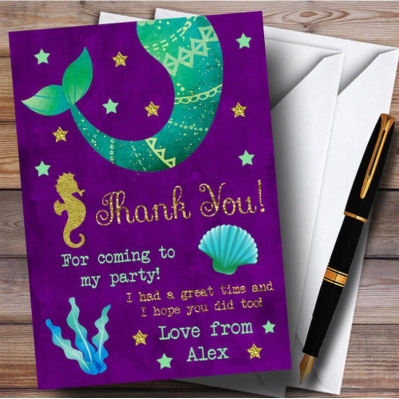 Gold and Purple Mermaid Party Thank You Cards – The Card Zoo