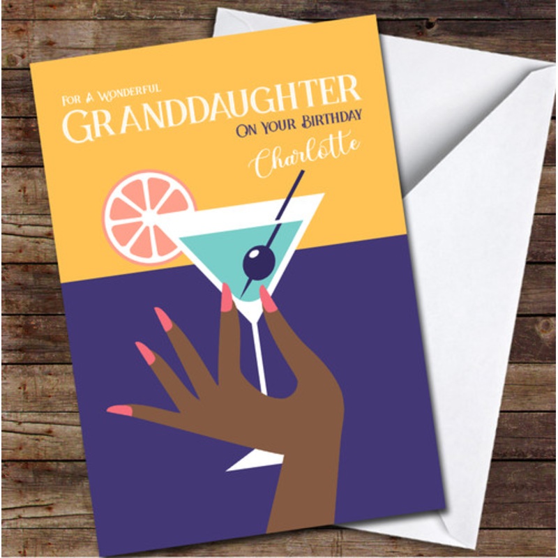Granddaughter Dark Skin Hands Holding Cocktail Personalised Birthday Card – The Card Zoo