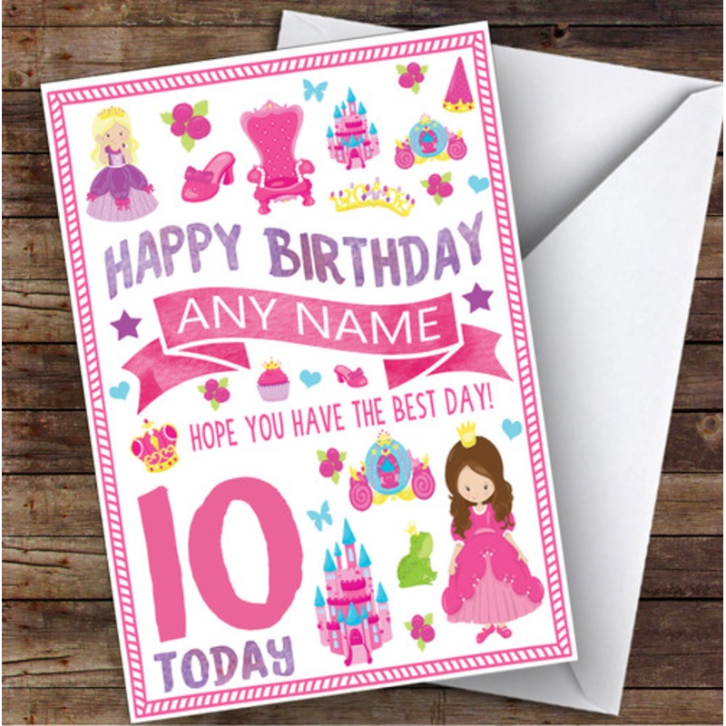 Princess Castle Heart Shoe Any Age and Name Personalised Children’s Birthday Card – The Card Zoo
