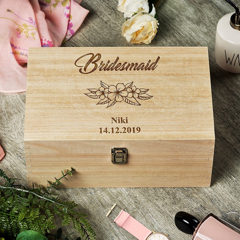 Raised Words Bridesmaid Gift Personalised Large wooden Keepsake Box Gift
