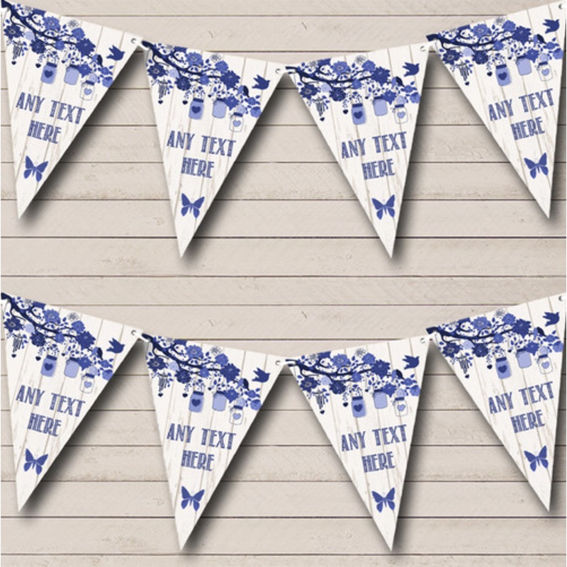 Shabby Chic Vintage Wood Blue Personalised Birthday Party Bunting – The Card Zoo