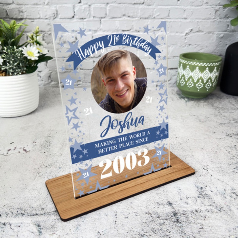 21st Birthday Gift Male Blue Star Photo Custom Personalised Gift Acrylic Plaque – The Card Zoo