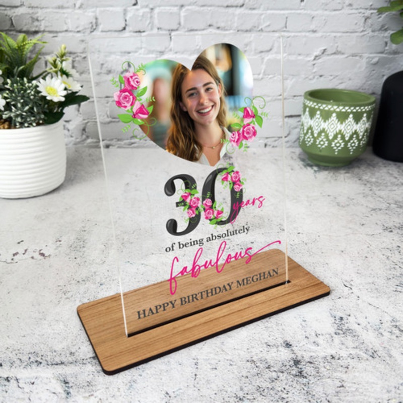 30th Birthday Gift Pink Roses Heart Photo Personalised Gift Acrylic Plaque – The Card Zoo