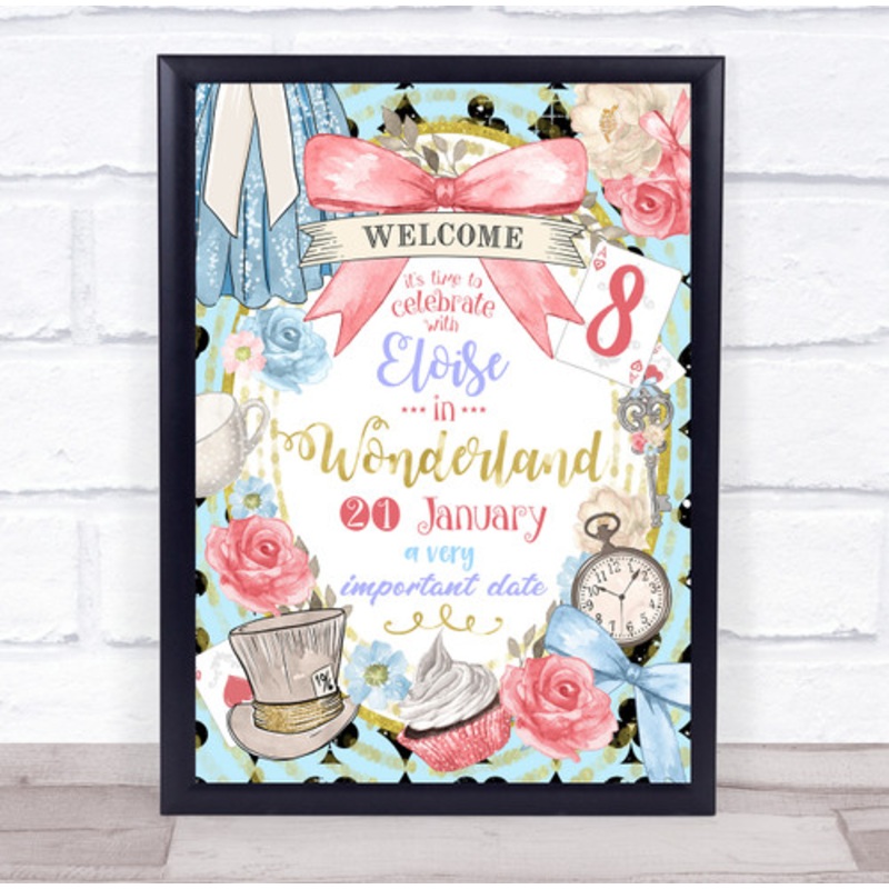 Alice In Wonderland Name Very Important Date Personalised Birthday Party Sign – The Card Zoo