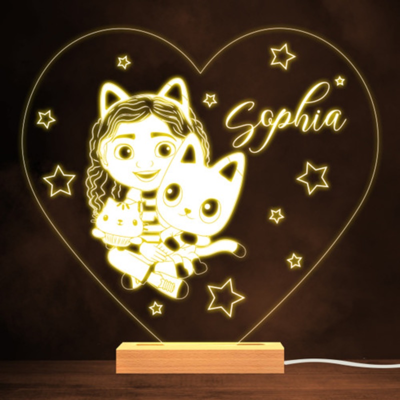 Gabby’s Dollhouse Stars Heart Kid’s TV Show Personalised White Night Light – The Card Zoo