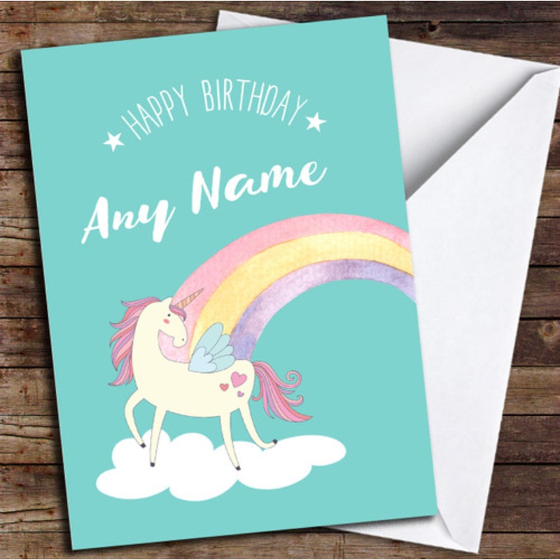 Green Unicorn Rainbow Personalised Birthday Card – The Card Zoo