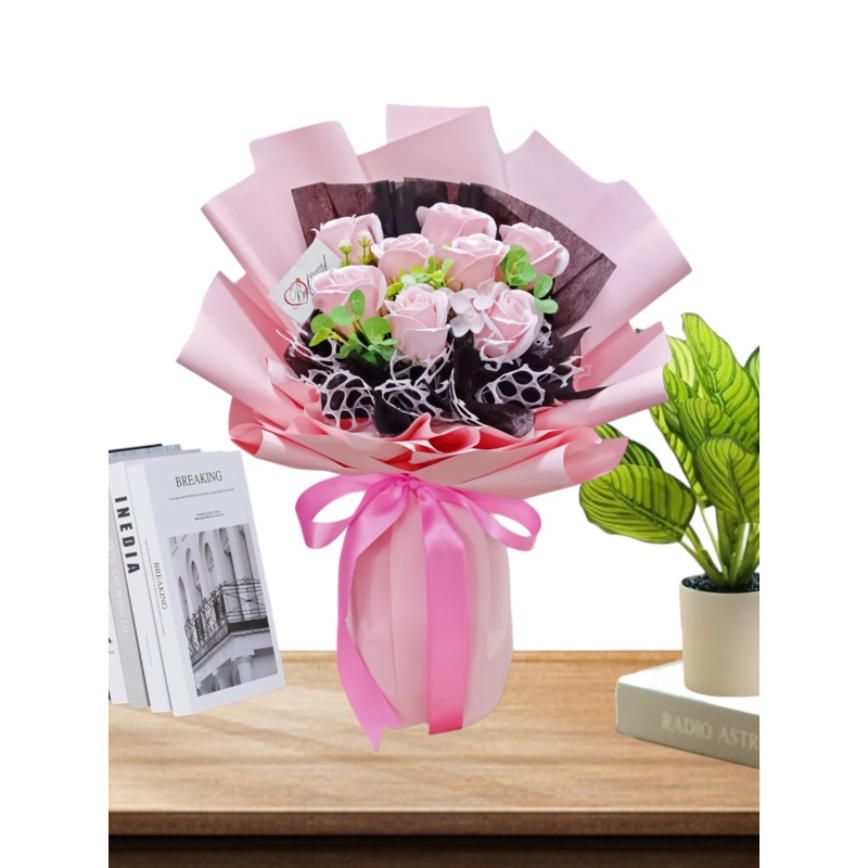 Pink Soap Rose Bouquet Artificial Flower (Klang Valley Delivery)