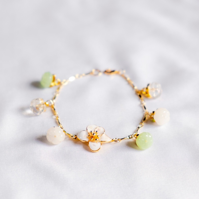 White Floral Pumpkin Charm Garden Glimmers Handmade Bracelet (Nationwide Delivery)