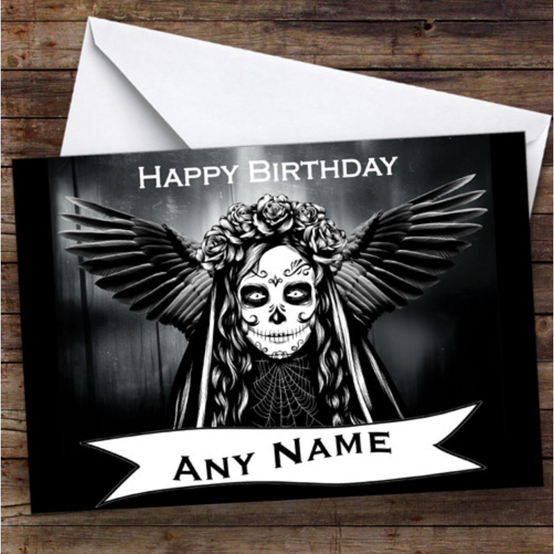 Winged Sugar Skull Gothic Personalised Birthday Card – The Card Zoo