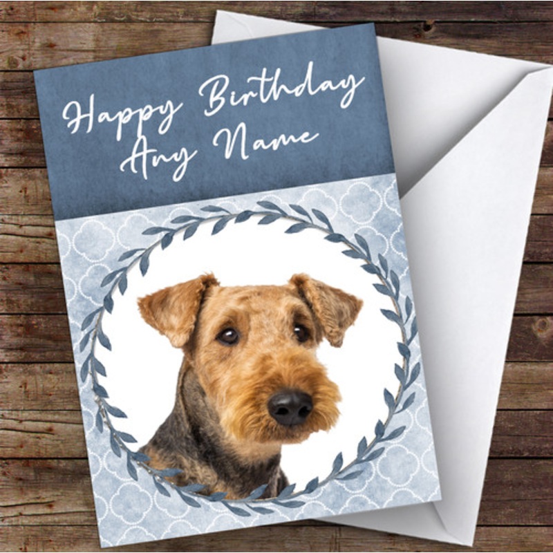 Airedale Terrier Dog Blue Animal Personalised Birthday Card – The Card Zoo