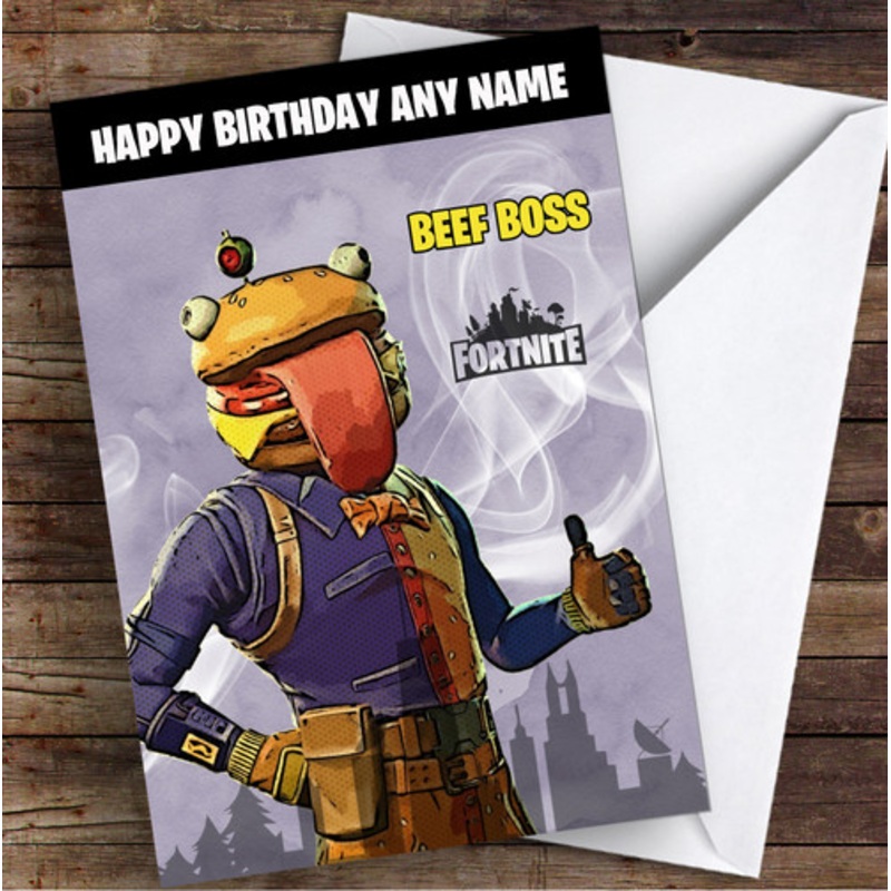 Beef Boss Gaming Comic Style Kids Fortnite Skin Children’s Personalised Birthday Card – The Card Zoo