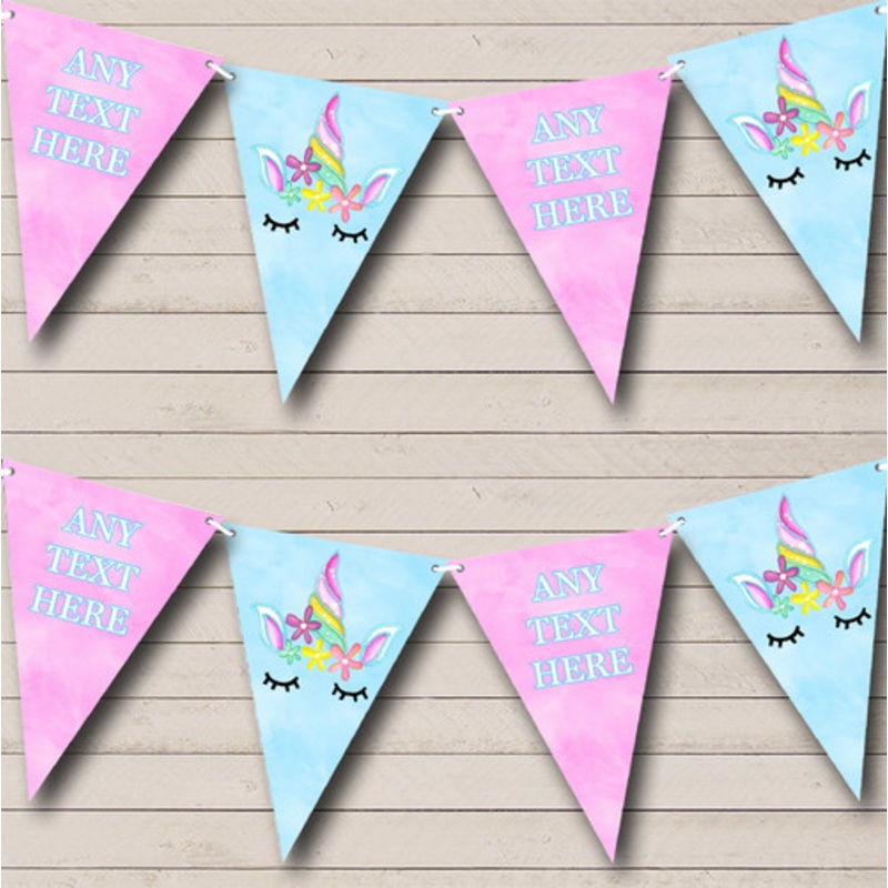 Blue Pink Unicorn Personalised Children’s Party Bunting – The Card Zoo