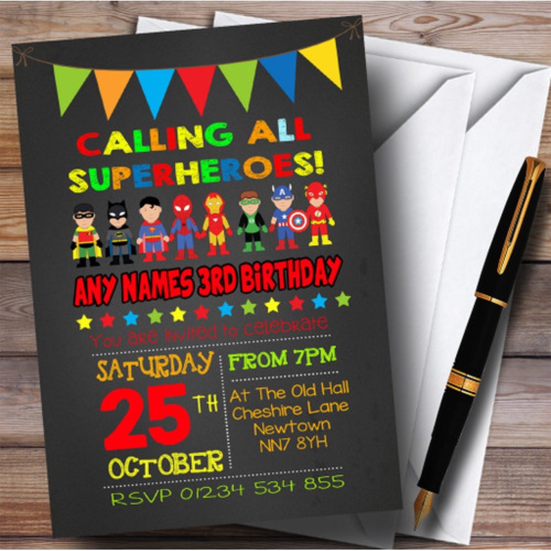 Chalk Bunting Superhero Children’s Birthday Party Invitations – The Card Zoo