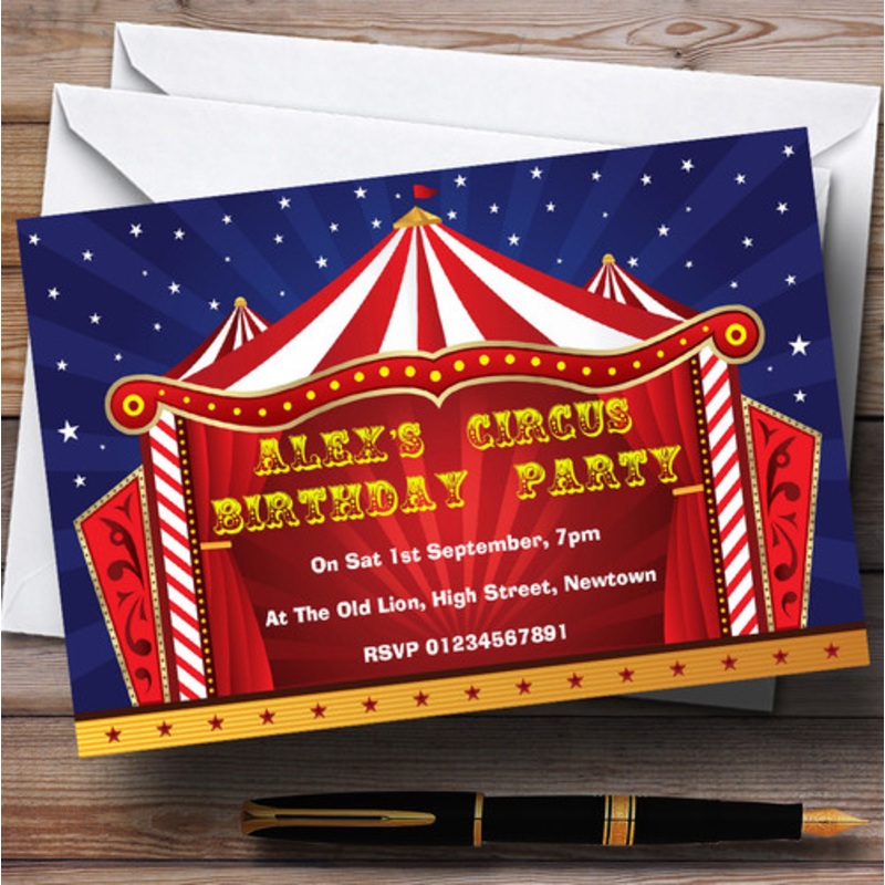 Circus Tent Theme Personalised Birthday Party Invitations – The Card Zoo