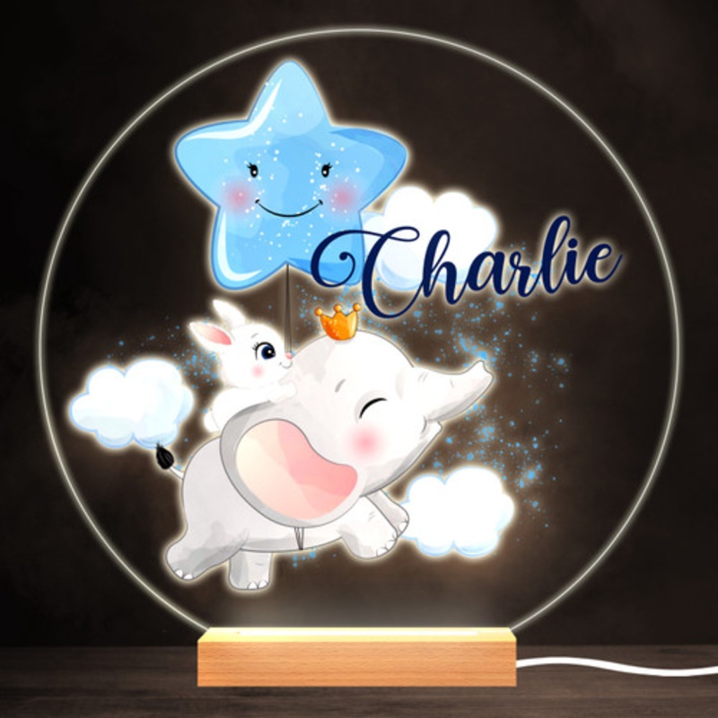 Elephant And Bunny Colourful Round Personalised Gift LED Lamp Night Light – The Card Zoo