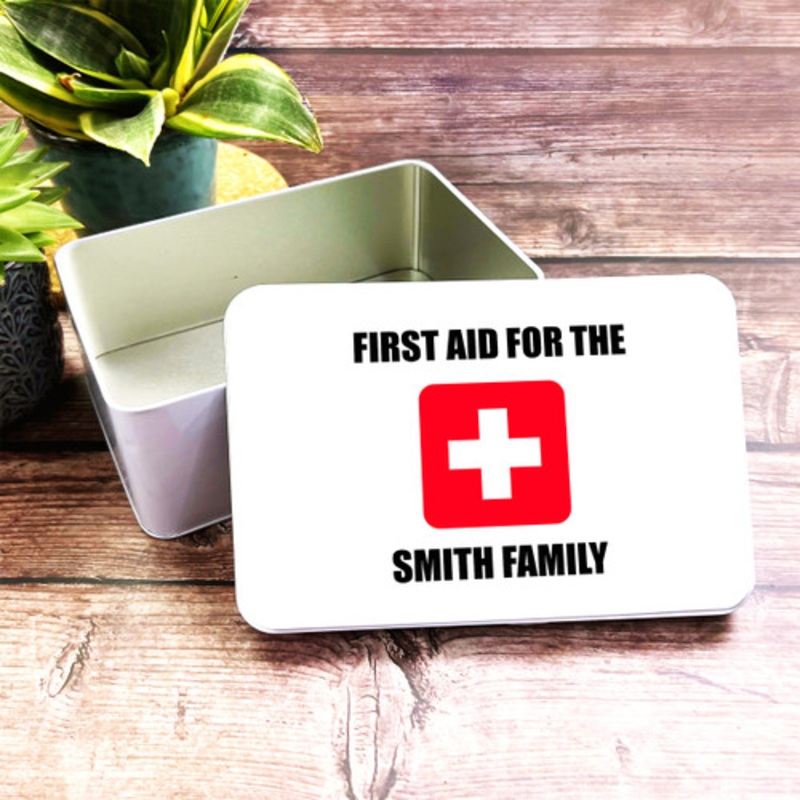 First Aid For The Family Rectangle Personalised Medicine Tin – The Card Zoo