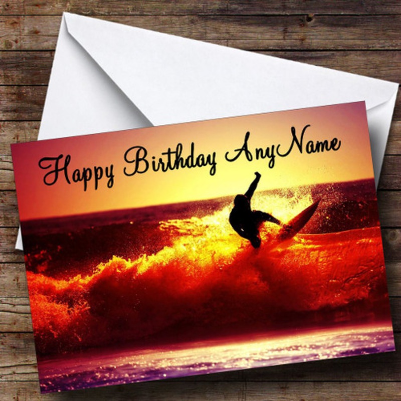 Surfing At Sunset Personalised Birthday Card – The Card Zoo