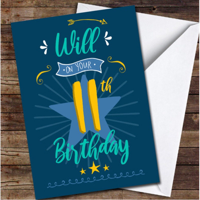 11th Birthday Boy Blue Text Personalised Birthday Card – The Card Zoo